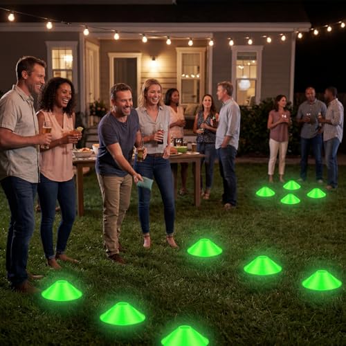 Hiboom Glow in The Dark Football Cones Light up Agility Soccer Cones with Carry Bag for Sports Training Glow in The Dark Games Field Cone Markers Basketball Football Coaching