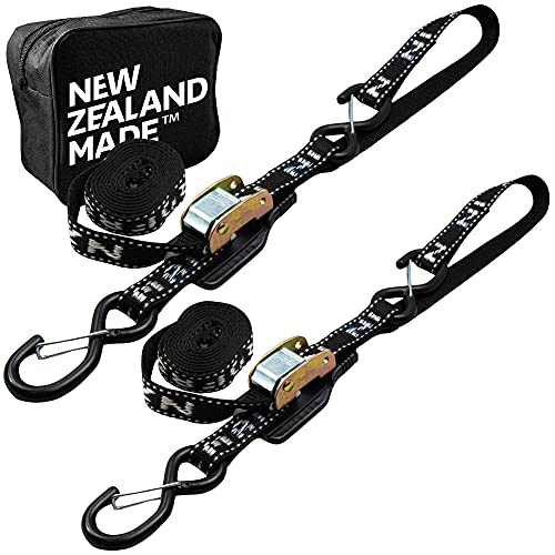 Heavy Duty Motorcycle Tie Down Straps - 1" x 8' Cam Buckle Straps with Soft Loops & Safety Hooks - Secures Motorbikes, Dirtbikes, ATV, UTV - 2 Pack - color: Black