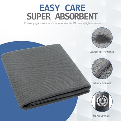 Eunzel Hot Yoga Towel, Non-Slip Yoga Mat Towel with Silicone Grip Dots Absorbent Microfiber for Exercise, Fitness, Pilates, Grey