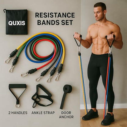 Resistance Exercise Bands with Door Anchor, Handles, Waterproof Carry Bag, Legs Ankle Straps for Resistance Training, Physical Therapy, Home Workouts, Resistance Band.