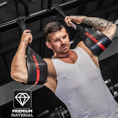 RDX AB Straps for Pull Up Bar Hanging (Pair), Maya Hide Leather, Abdominal Muscle Building Padded Arm Support Slings with D-Ring Strap, Leg Raise Exercise Fitness Workout Strength Training, Men Women - color: Black Red