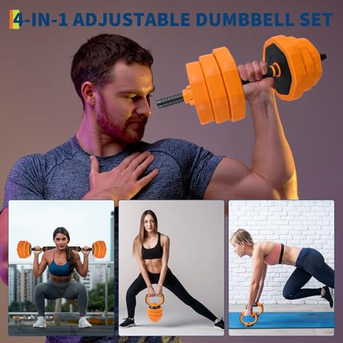 GarveeLife 4-in-1 Adjustable Dumbbell Set, Weight Set Used as Dumbbell, Barbell, Kettlebells & Push up Stand, Home Gym Fitness Exercise Equipment for Men Women - size: 88 LBS