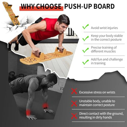 Wooden Portable Push up board, foldable fitness strength training pushup stand with solid bar grips, 2 handles for floor, professional push up training equipment for man and women