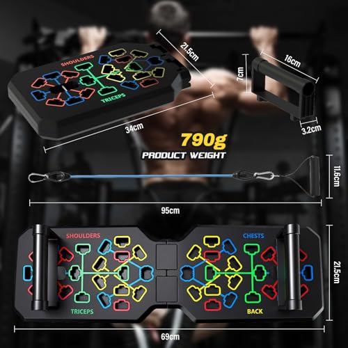 Push Up Board, Foldable Push Up Bar with Resistance Bands, Portable Home Gym Workout Equipment, Multi-Functional Pushup Stands for Full Body Strength Training & Chest Muscle Exercise