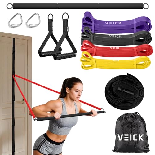 VEICK Pull Up Assist Resistance Bands for Home Gym - color: Colorful Set of 4 + Pilates Bar