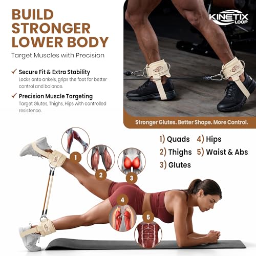 Ankle Resistance Bands with Cuffs – 3-Level Latex Exercise Bands for Glutes, Kickbacks & Hip Training | Neoprene Padded Ankle Cuffs for Women & Men | Home Gym Workout Set with Mesh Bag