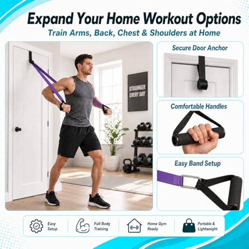 Exercise Bands Resistance Bands Set, 5 Pull Up Bands and 5 Loop Bands with Door Anchor, 2 Handles, Carry Bag and Training Guide for Women Men, Home Workout, Strength Training