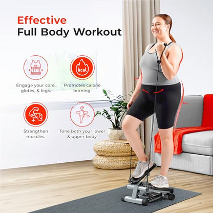 Sunny Health & Fitness Mini Steppers for Exercise at Home, Stair Step Workout Machine with Resistance Bands, Full Body Cardio Equipment, Optional Free SunnyFit App Connection Smart Stepper