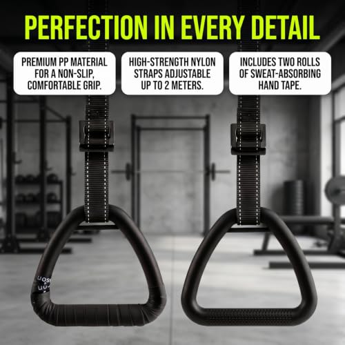 Gymnastic Rings, Gymnastic Rings Equipment, Pull-up Gymnastic Rings, Home Gymnastic Rings no-Punch bar Lanyard for Training Workouts - color: Black