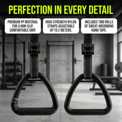 Gymnastic Rings, Gymnastic Rings Equipment, Pull-up Gymnastic Rings, Home Gymnastic Rings no-Punch bar Lanyard for Training Workouts - color: Black