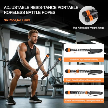 Ropeless Battle Ropes - Quiet Silicone End Caps Speed Rope, Adjustable 2-5LBS Resistance Training, Portable Home Gym Equipment for Cardio Boxing Workout (No Floor Noise, Apartment Friendly)