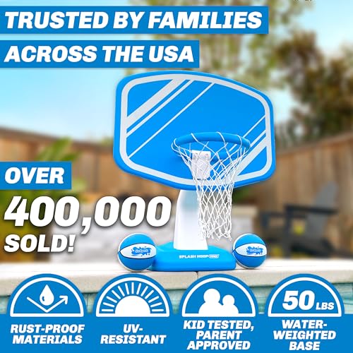 GoSports Splash Hoop PRO Pool Basketball Game – Modern Poolside Basketball Hoop with Backboard, Ball & Pump – Swimming Pool Basketball Hoop for Inground & Above Ground Pools - color: Blue