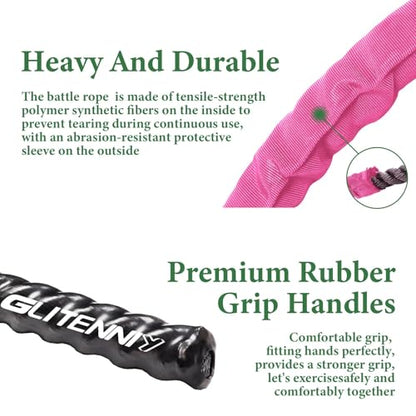1 inch 30ft Pink Battle Rope Workout Rope Battle Ropes for Home Gym Exercise for Working Out for Exercise Training Weighted Workout - style: 1 inch Pink