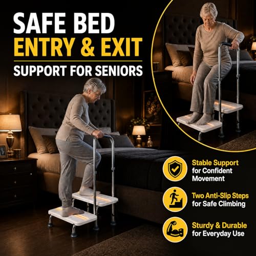 Step Stool with Handle and Non-Skid Platform, Heavy Duty 2 Steps Medical Foot Stool for Adult, Seniors, Handicap Holds up to 350 lbs