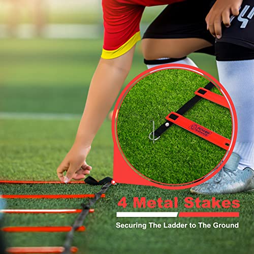 POWER GUIDANCE Agility Ladder (20 Feet) with Cones for Speed Agility Training & Quick Footwork Exercise - Soccer & Football Training Equipment for Adults, Youth & Kids - color: Red
