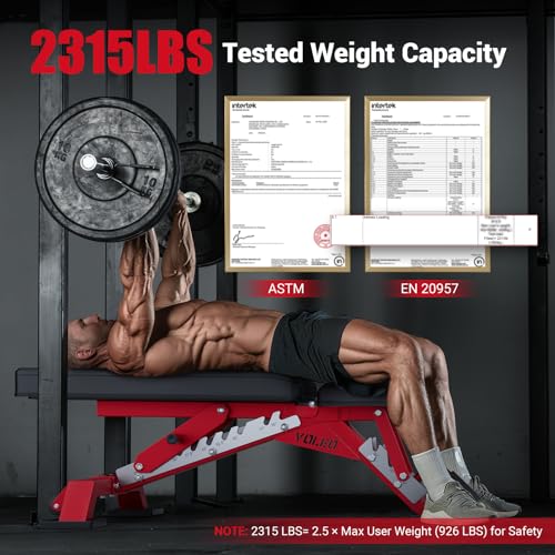 YOLEO Commercial Adjustable Weight Bench 2315LB ASTM Certified – 80% Pre-Assembled Heavy Duty Workout Bench for Home Gym, Decline/Flat/Incline Bench Press, 2.4" Thick Pad & 2 Wheels - color: Weight Bench + 1 Dumbbell