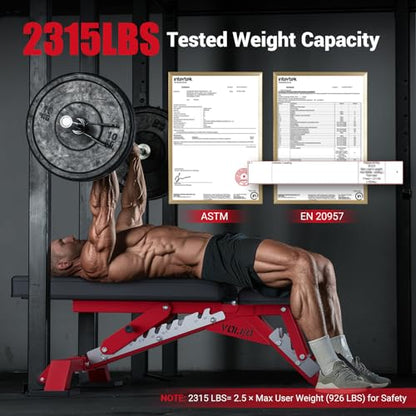 YOLEO Commercial Adjustable Weight Bench 2315LB ASTM Certified – 80% Pre-Assembled Heavy Duty Workout Bench for Home Gym, Decline/Flat/Incline Bench Press, 2.4" Thick Pad & 2 Wheels - color: Weight Bench + 1 Dumbbell