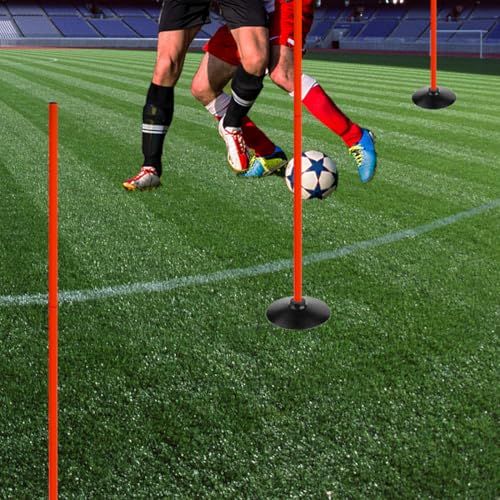 TNZMART 4.9FT Training Agility Poles Detachable Soccer Training Sticks Multi-Purpose Slalom Boundary Poles with Rubber Bases - color: Orange, style: Pack of 12