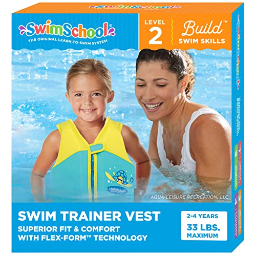 SwimSchool Kids Swim Trainer Vests for Toddlers Ages 2-6 – Boys/Girls – Multiple Colors/Styles – Learn to Swim Floaties - color: S/M Seafoam Blue Swim Vest Flex-Form