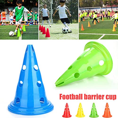 Football Training Cones, 5 Pieces Bright PE Agility Cones with Holes for Football Practice Obstacle Course Indoor Outdoor Speed Training Red Yellow Blue Green Orange