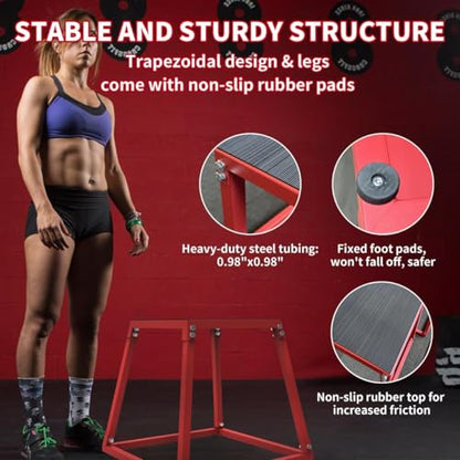 Metal Plyometric Jump Box, Steel Plyometric Platform and Jumping Box with Anti-Slip Top - 12/18/24/30 Inch for Home Gym Training (Black/Red)