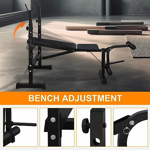 Adjustable Weight Bench, Bench Press Rack, Leg Exercises Preacher Curl Rack for Home Gym Full Body Workout, Black