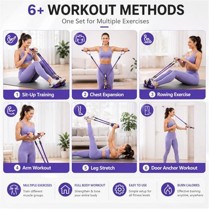 Pedal Resistance Band with Handles, Detachable Resistance Tubes with Foot Pedals & Door Anchor, Multifunction Fitness Workout Equipment for Abs Arms Legs Waist Training