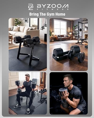 BYZOOM FITNESS Pure Series Adjustable Dumbbell - 12.5/25/27.5/50/55/75lb - ONE UNIT OR PAIR(check QTY before purchase) - 5-in-1/ 10-in-1 / 15-in-1 / 21-in-1 Flexible Hand Weights for Home Apartment Garage Gym, Strength Training & Fitness Workouts, White O