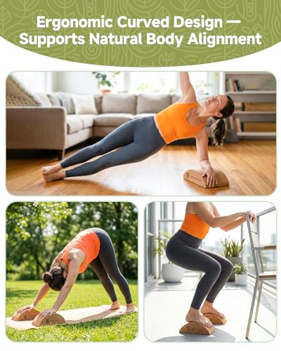 Rocalt Cork Yoga Blocks, Half Moon Yoga Block & Calf Stretching, Cork Foot Stretcher for Plantar Fasciitis Relief, Ankle Stretcher Pilates Block, Improve Balance, Stability & Foot Mobility