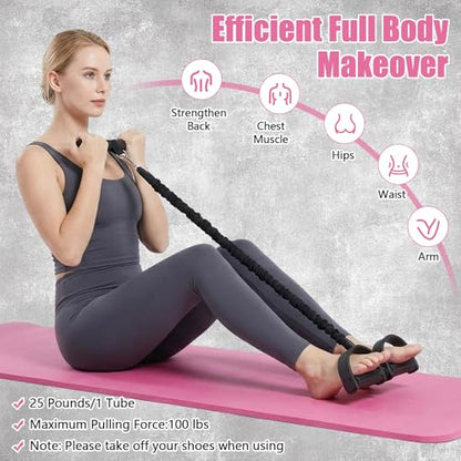 Pedal Resistance Band Set, 4-Tube Adjustable Elastic Bands, Foot Pedal Ankle Puller for Legs Glutes Training, Home Fitness Strength Training for Men Women with 6 Pcs Exercise Bands