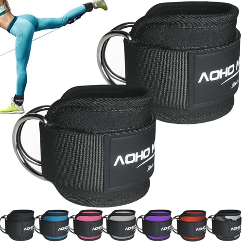 AOHO MOOON Ankle Strap for Cable Machine Attachments, Gym Accessories for Women and Men, Neoprene Ankle Cuffs for glute Kickback, Leg Workouts ande Booty Hip Abductors Exercise - color: Black - Pair