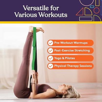 SPECIAL SUPPLIES Yoga Strap for Stretching, Stability Training, Fitness, Flexibility, Physical Therapy, Home Workout Equipment, Strength Training, and Pilates (Green)