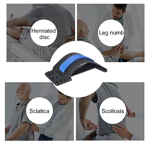 Back Stretcher for Lower Back Pain Relief, 4 Level Adjustable Lumbar Cracker Board Massager, Stretching Device for Scoliosis, Sciatica, Herniated Disc, Posture Correction (Blue)