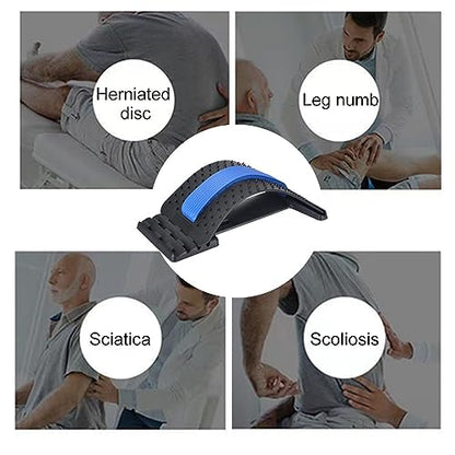 Back Stretcher for Lower Back Pain Relief, 4 Level Adjustable Lumbar Cracker Board Massager, Stretching Device for Scoliosis, Sciatica, Herniated Disc, Posture Correction (Blue)