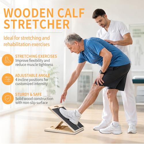 Wooden Slant Board, 5-Angle Adjustable Calf Stretcher, 16.5x12 in, 350 lb