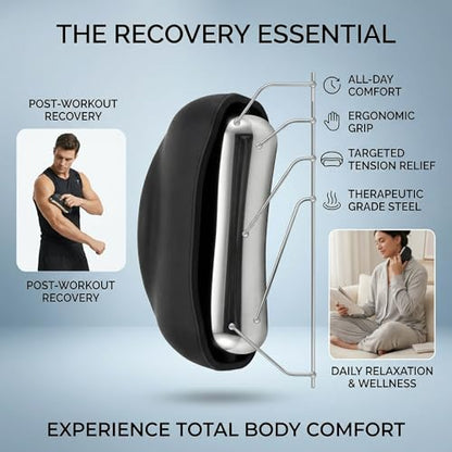 Cooling Massage Roller for Deep Tissue with Ergonomic Handle, 360° Easy-Glide Ice Massage Ball for Myofascial Release, Cold Therapy Roller Post-Workout Recovery & Muscle Pain Relief (Black) - color: Black