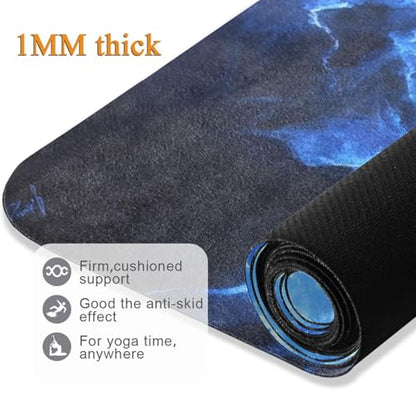 Kigai Travel Yoga Mat 71" x 24" Non Slip Natural Rubber Foldable Exercise Mat Ultra Thin 1.5mm Lightweight for Fitness, Pilates & Home Workout, Blue Lightning