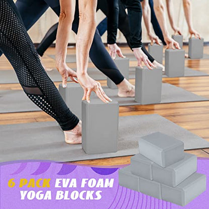 Wettarn 6 Pack Yoga Blocks 9 x 6 x 4 Inch EVA Foam Lightweight Non Slip Yoga Props for Pilates Stretching Meditation