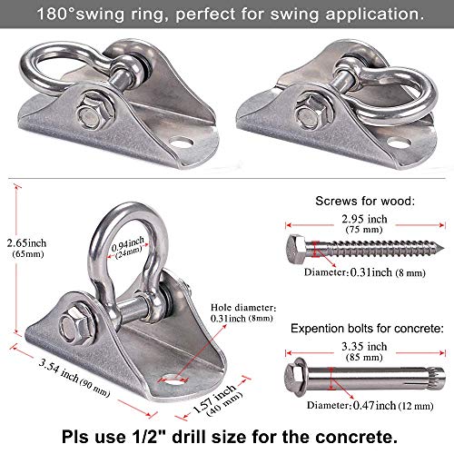 SELEWARE Heavy Duty Swing Hangers Stainless Steel Swing Hooks Ceiling Mount Swing Hardware for Porch Swing Set Hammock Chair Heavy Bag Yoga Silk 2 Pack - color: 180° Swing Hanger ( 2 Pack )