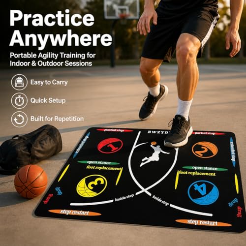 Portable Basketball Training Mat - Agile Stepping Training mat, designed for all ages with anti slip and silent features to improve speed, strength, and coordination | Indoor/Outdoor Practice mat with Portable Bag