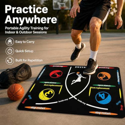 Portable Basketball Training Mat - Agile Stepping Training mat, designed for all ages with anti slip and silent features to improve speed, strength, and coordination | Indoor/Outdoor Practice mat with Portable Bag