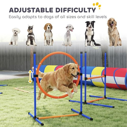 PawHut Dog Agility Training Equipment, 12-Piece Dog Obstacle Course with Adjustable Hurdle & Ring, 4 Tunnels, Weave Poles, Pause Box, Treat Bag, Bowl and Carrying Bag for Indoor Outdoor Use