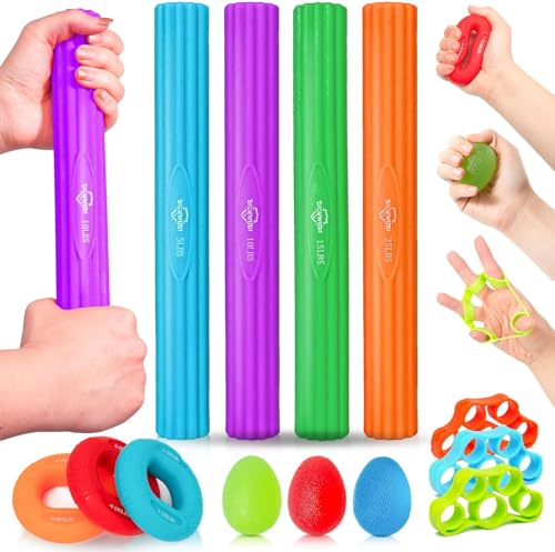 Flex Therapy Bar and Grip Strength Trainers Set, Physical Therapy & Resistance Bar for Golfers Elbow,Tendinitis,Wrist,Forearms Pain, Improve Grip Strength and Relieve Pain - color: 13pcs ‎orange Sets
