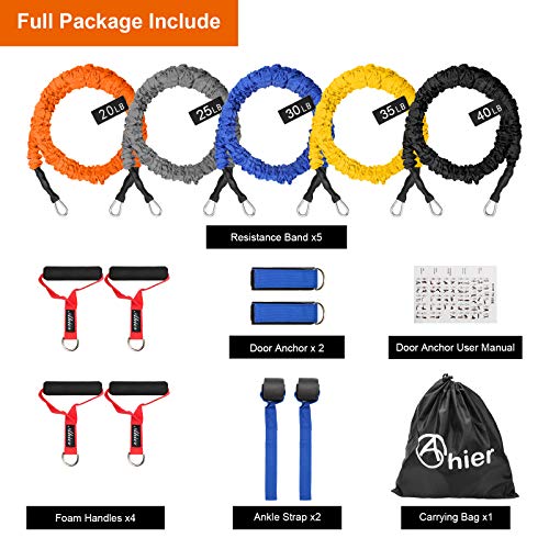 14PCS Resistance Bands Set, Exercise Bands for Men & Women, 20lbs to 40lbs Workout Bands, Elastic Resistance Bands with Door Anchor, and Ankle Straps for Training, Yoga