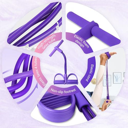 21 Fitness Resistance Bands-4 Tube Pedal Ankle Puller,Upgraded Stretch Bands for Exercise Sit Up Exercise Equipment,Multifunction Tension Rope,Foot Pedal Resistance Bands for Women Men