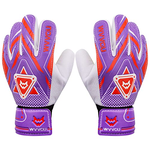 WVVOU Kids Goalie Gloves Soccer,Goalkeeper Gloves for Kids 8-12,Goalie Gloves Youth with Double Protection,Super Grip Anti-Slip Palm for All-Weather Training & Match Play - color: Purple, size: 9
