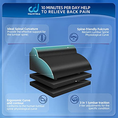 Lumbar Orthotic Traction Roll Device, Lower Back Stretcher for Pain relief, Back Traction for Lumbar Decompression, 3 Height Adjustable Lumbar Stretcher, Chiropractic