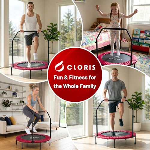 Rebounder Trampoline for Adults 40 Inch, 400 lbs Capacity with 5-Level Adjustable Bar, Foldable Mini Indoor Fitness Workout Exercise Equipment Blue