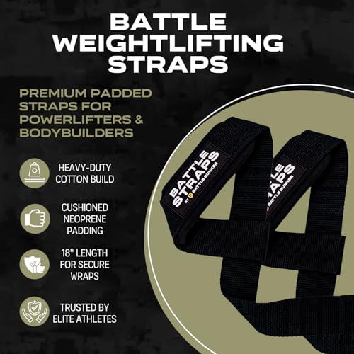 Battle Bunker Lifting Straps for Weightlifting – Padded Wrist Straps for Deadlifts & Pull-Ups – Reduce Wrist Pain, Improve Grip Strength & Lift Heavier – Gym Straps for Strength Training - color: Black