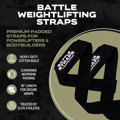 Battle Bunker Lifting Straps for Weightlifting – Padded Wrist Straps for Deadlifts & Pull-Ups – Reduce Wrist Pain, Improve Grip Strength & Lift Heavier – Gym Straps for Strength Training - color: Black